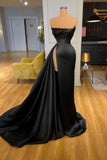 Designer A-line Evening Dresses Long Black Prom Dresses With Slit-misshow.com