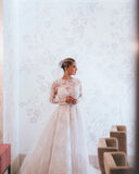 Designer A-line Long Sleeves Backless Wedding dresses with Lace-misshow.com
