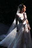 Designer A-line Long Sleeves Backless Wedding dresses with Lace