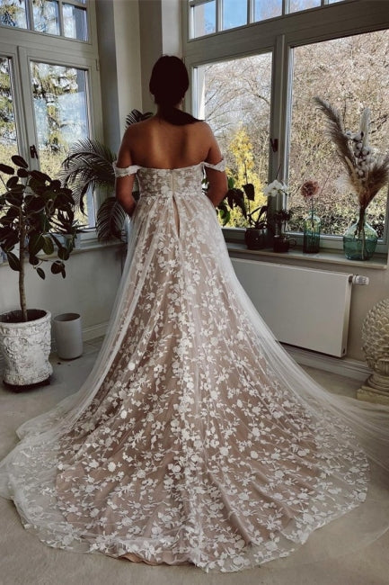 Designer A-line Off-the-shoulder Sleeveless Wedding Dresses With Lace-misshow.com