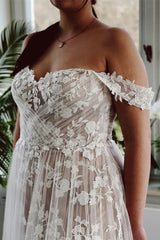 Designer A-line Off-the-shoulder Sleeveless Wedding Dresses With Lace-misshow.com