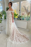 Designer A-line Off-the-shoulder Sleeveless Wedding Dresses With Lace-misshow.com