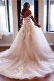 Designer A-Line Off-the-shoulder V-neck Wedding Dresses With Lace-misshow.com