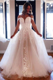 Designer A-Line Off-the-shoulder V-neck Wedding Dresses With Lace