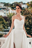 Designer A-line Satin Sleeveless Wedding Dresses With Lace-misshow.com