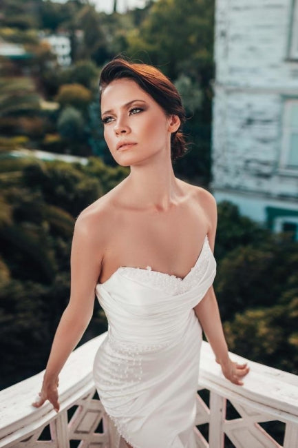 Designer A-line Satin Sleeveless Wedding Dresses With Lace-misshow.com