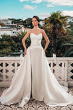 Designer A-line Satin Sleeveless Wedding Dresses With Lace