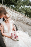 Designer A-Line V-neck Sleeveless Wedding Dresses With Lace-misshow.com