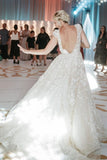 Designer A-Line V-neck Sleeveless Wedding Dresses With Lace-misshow.com