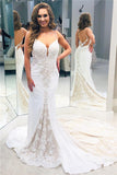 Designer Backless Spaghetti-Straps Column Wedding Dress