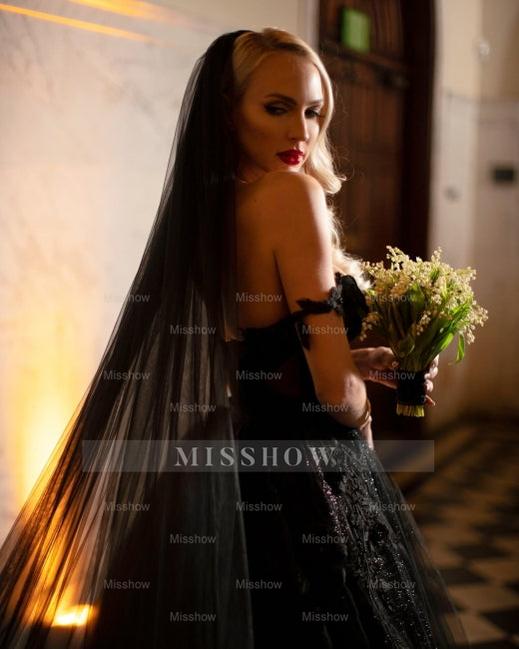 Designer Black A-Line Off-the-shoulder Glitter Wedding Dresses With La misshow.com Designer Black A-Line Off-the-shoulder Glitter Wedding Dresses With La misshow.com