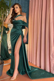 Designer Dark Green A-line Long Prom Dresses With Slit