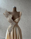 Designer Elegant Sleeveless A-line Long Glitter Silt Prom Dresses-misshow.com