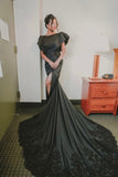 Designer jewel sleeveless mermaid satin split Wedding dresses with lace