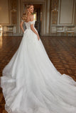 Designer Long A-line Off-the-shoulder Lace Wedding Dresses With Glitter-misshow.com