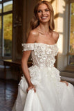 Designer Long A-line Off-the-shoulder Lace Wedding Dresses With Glitter-misshow.com