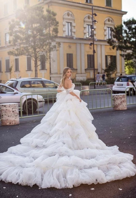 Designer Long A-line Off-the-shoulder Wedding Dresses With Lace-misshow.com