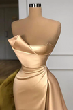 Designer Long Champagne A-line Sleeveless Split Prom Dress With Train-misshow.com