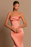 Designer Long Coral Spaghetti Straps Mermaid Sleeveless Prom Dress-misshow.com