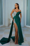 Designer Long Dark Green Sequined Mermaid Prom Dresses With Slit