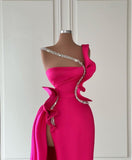 Designer Long Glitter Sleeveless Split Front Prom Dress With Ruffles-misshow.com
