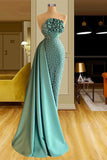 Designer Long Green Mermaid Sleeveless Beading Prom Dress With Ruffles