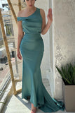 Designer Long Green Mermaid Sleeveless Satin Prom Dress