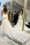 Designer Long Mermaid Appliques Sleeveless Wedding Dresses With Lace-misshow.com
