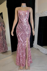 Designer Long Mermaid Spaghetti Straps Split Front Prom Dress-misshow.com
