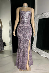 Designer Long Mermaid Spaghetti Straps Split Front Prom Dress-misshow.com