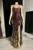 Designer Long Mermaid Spaghetti Straps Split Front Prom Dress-misshow.com