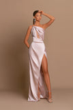 Designer Long Pink One Shoulder Mermaid Sleeveless Prom Dress With Slit
