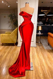 Designer Long Red Glitter Sleeveless Mermaid Evening Dresses-misshow.com