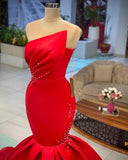 Designer Long Red Sleeveless Mermaid Prom dresses-misshow.com