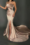 Designer Long Sweetheart Sleeveless Split Mermaid Evening Dresses With Glitter