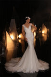 Designer Long V-neck Mermaid Lace Appliques Sleeveless Wedding Dresses