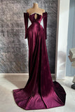 Designer Long Velvet Sequined Long Sleeves Prom Dress With Train