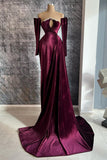 Designer Long Velvet Sequined Long Sleeves Prom Dress With Train-misshow.com