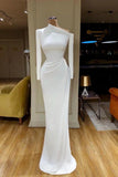 Designer Long White Mermaid One Shoulder Prom Dress With Long Sleeves