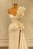 Designer Long White One Shoulder Ruffles Split Wedding Dress With Glitter-misshow.com