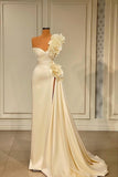 Designer Long White One Shoulder Ruffles Split Wedding Dress With Glitter