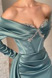 Designer Off-the-shoulder Long Sleeves Glitter Mermaid Prom Dress With Glitter-misshow.com