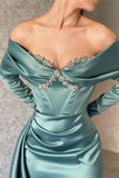 Designer Off-the-shoulder Long Sleeves Glitter Mermaid Prom Dress With Glitter-misshow.com