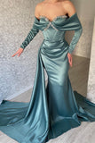 Designer Off-the-shoulder Long Sleeves Glitter Mermaid Prom Dress With Glitter
