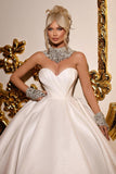 Designer Princess Long A-line Satin Glitter Sleeveless Wedding Dresses-misshow.com
