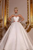 Designer Princess Long A-line Satin Glitter Sleeveless Wedding Dresses