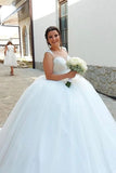 Designer Princess Long A-line Sequined Sleeveless Wedding Dresses-misshow.com