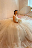 Designer Princess Long A-line Sequined Sleeveless Wedding Dresses-misshow.com