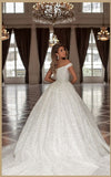 Designer Princess Long White Off-the-shoulder Glitter A-line Wedding Dresses-misshow.com