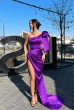 Designer Purple One Shoulder Long Prom Dress With Slit-misshow.com